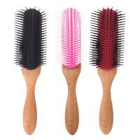 Deluxe Hard Nylon Bristles Smooth Wooden Handle Denman 9 Row Styling Cushion Hair Brush